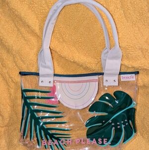 Benefit Clear Tote with Green and Pink Tropical Design